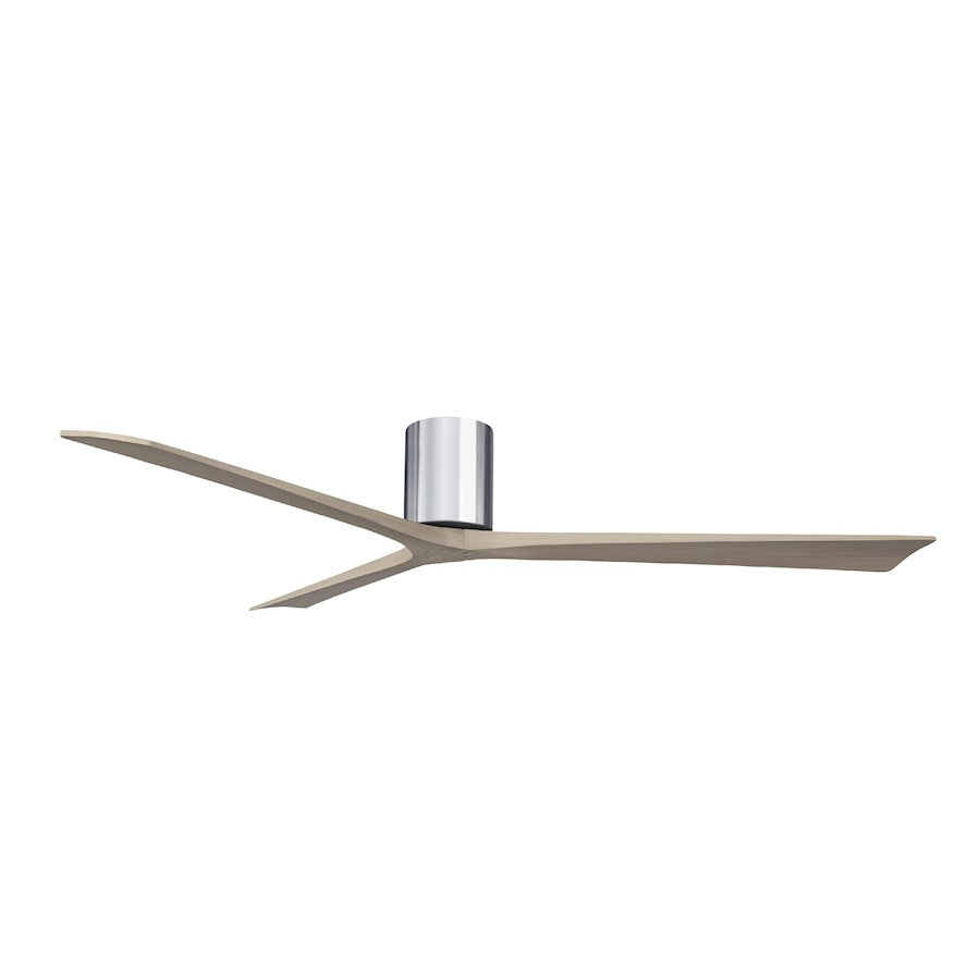 Matthews Fans Irene-3H 72in 3-Blade Flush Mount Ceiling Fan | Contemporary Polished Chrome and Gray Ash Solid Wood | Covered | Model IR3H-CR-GA-72
