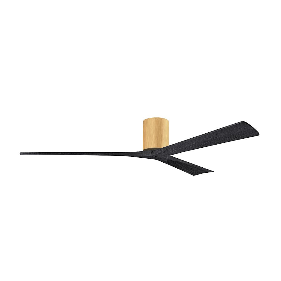 Matthews Fans Irene-3H 72in 3-Blade Flush Mount Ceiling Fan | Contemporary Light Maple and Matte Black Solid Wood | Living Room | Model IR3H-LM-BK-72