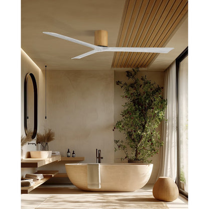 Matthews Fans Irene-3H 72in 3-Blade Flush Mount Ceiling Fan | Contemporary Light Maple and Matte White Solid Wood | Covered | Model IR3H-LM-MWH-72