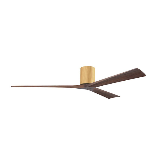Matthews Fans Irene-3H 72in 3-Blade Flush Mount Ceiling Fan | Contemporary Light Maple and Walnut Solid Wood | Covered Patio | Model IR3H-LM-WA-72