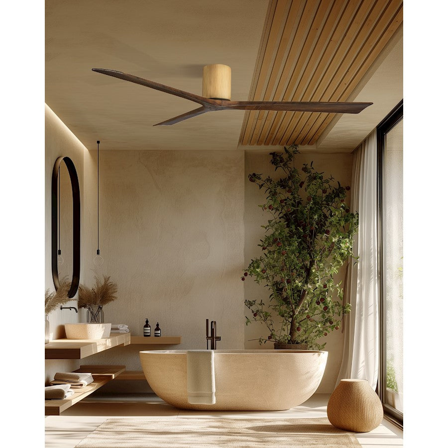 Matthews Fans Irene-3H 72in 3-Blade Flush Mount Ceiling Fan | Contemporary Light Maple and Walnut Solid Wood | Covered Patio | Model IR3H-LM-WA-72