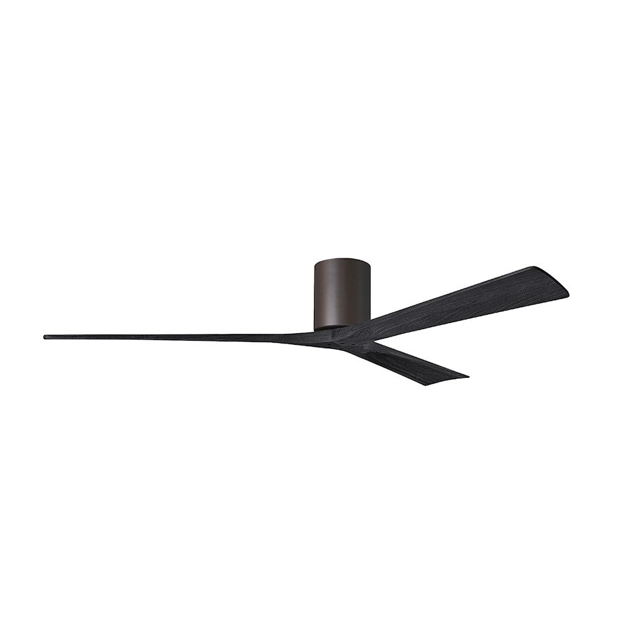 Matthews Fans Irene-3H 72in 3-Blade Flush Mount Ceiling Fan | Textured Bronze and Matte Black Solid Wood Blades | Covered Patio | Model IR3H-TB-BK-72