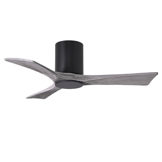 Matthews Fan Irene-HLK 42in 3-Blade LED Flush Ceiling Fan | Matte Black and Barn Wood Blades | Bedroom & Home Office | Model IR3HLK-BK-BW-42