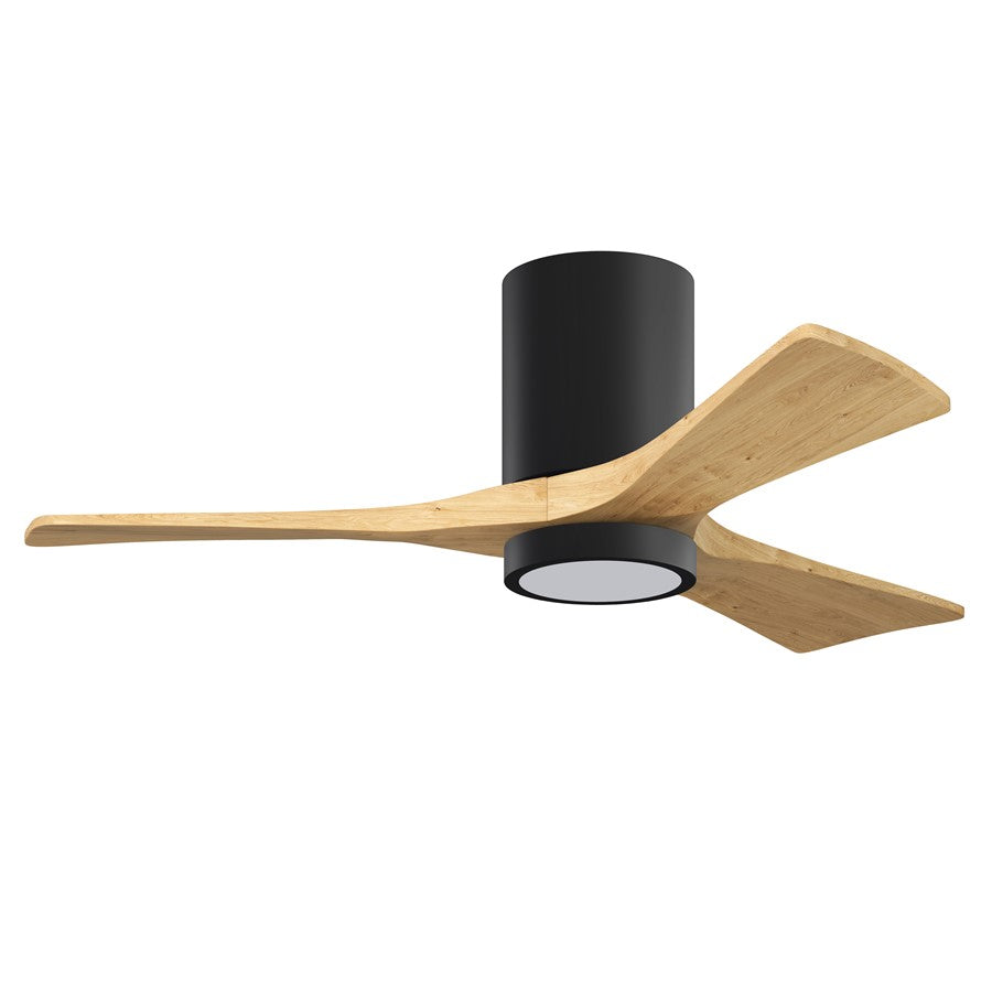 Matthews Fans Irene 3HLK 42in 1-Light LED Flush Mount Ceiling Fan | Matte Black and Light Maple Solid Wood | Small Bedroom | Model IR3HLK-BK-LM-42