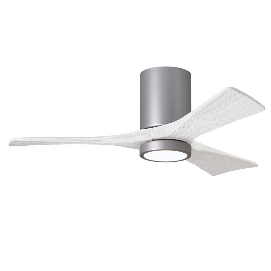 Matthews Fans Irene-3HLK 42in 3-Blade Flush Mount Ceiling Fan | Contemporary Brushed Nickel and Matte White Wood | Bedrooms | Model IR3HLK-BN-MWH-42