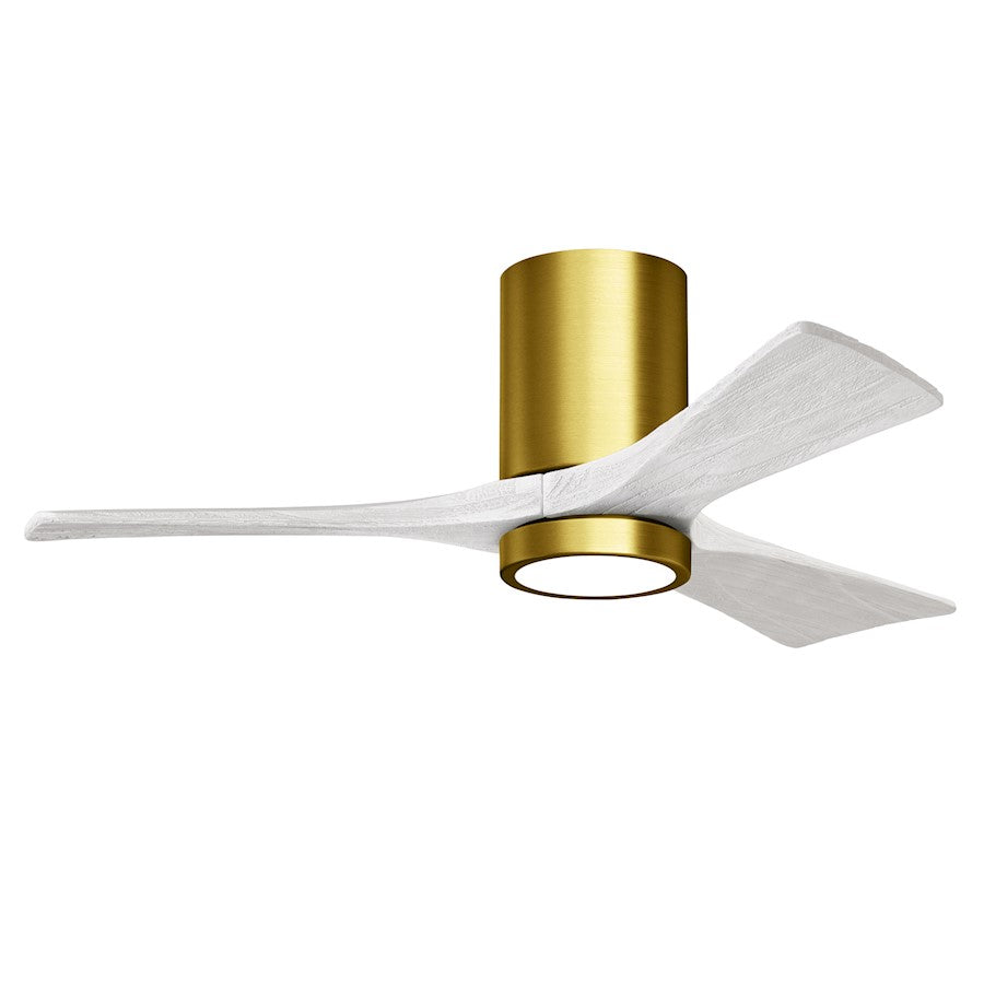 Matthews Fans Irene-3HLK 42in 3-Blade Flush Mount Ceiling Fan | Brushed Brass and Matte White Wood | Bedrooms & Covered | Model IR3HLK-BRBR-MWH-42