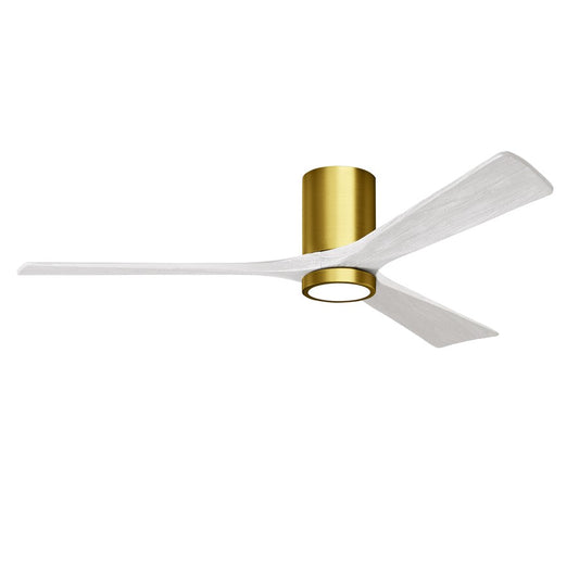 Matthews Fans Irene-3HLK 60in 3-Blade Flush Mount Ceiling Fan | Brushed Brass and Matte White Wood | Great Rooms & Covered | Model IR3HLK-BRBR-MWH-60