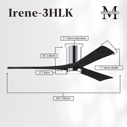 Matthews Fans Irene-3HLK 60in 3-Blade Ceiling Fan | Contemporary Polished Chrome and Matte Black Wood | Great Rooms & Open | Model IR3HLK-CR-BK-60