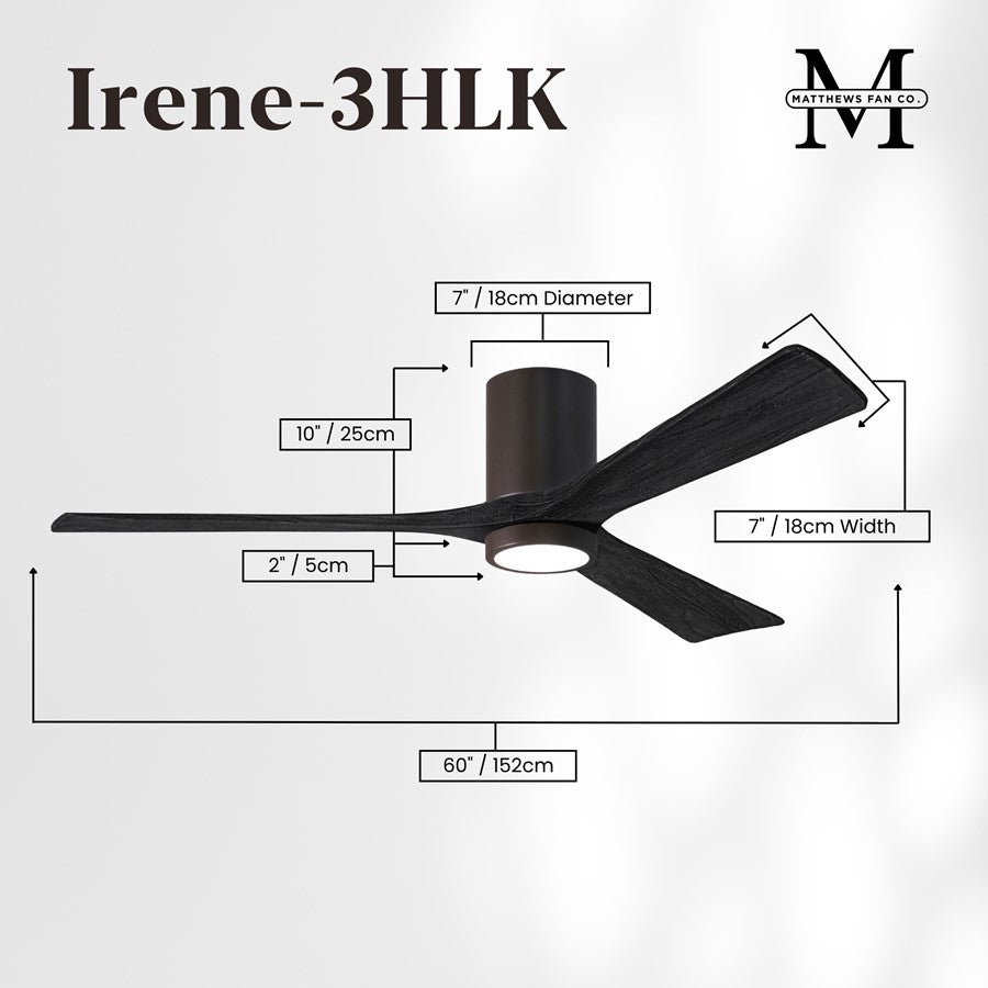 Matthews Fans Irene-3HLK 60in 3-Blade LED Ceiling Fan | Rustic Modern Textured Bronze and Matte Black Wood | Covered Patio | Model IR3HLK-TB-BK-60