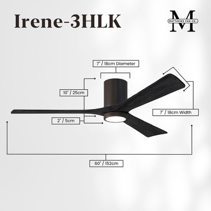 Matthews Fans Irene-3HLK 60in 3-Blade LED Ceiling Fan | Rustic Modern Textured Bronze and Matte Black Wood | Covered Patio | Model IR3HLK-TB-BK-60