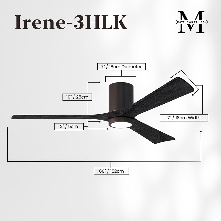 Matthews Fans Irene-3HLK 60in 3-Blade LED Ceiling Fan | Rustic Modern Textured Bronze and Matte Black Wood | Covered Patio | Model IR3HLK-TB-BK-60