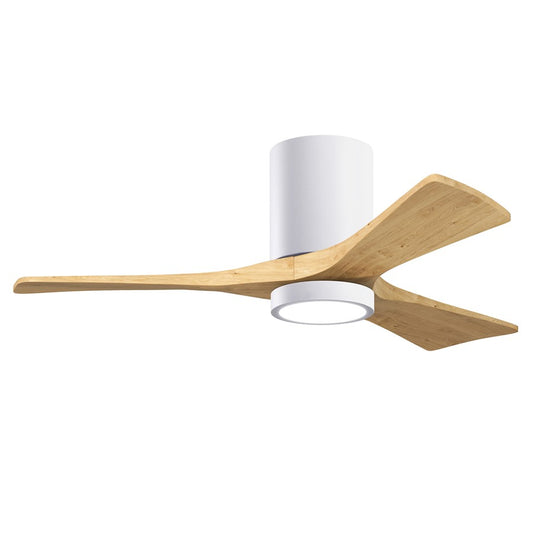 Matthews Fans Irene-3HLK 42in 3-Blade Flush Mount Ceiling Fan | Contemporary Gloss White and Light Maple Wood | Bedroom | Model IR3HLK-WH-LM-42