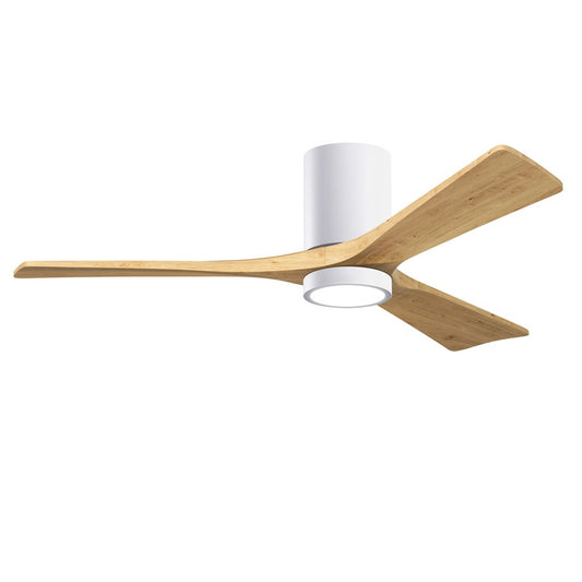 Matthews Fans Irene-3HLK 52in 3-Blade Flush Mount Ceiling Fan | Contemporary Gloss White and Light Maple Wood | Living Room | Model IR3HLK-WH-LM-52