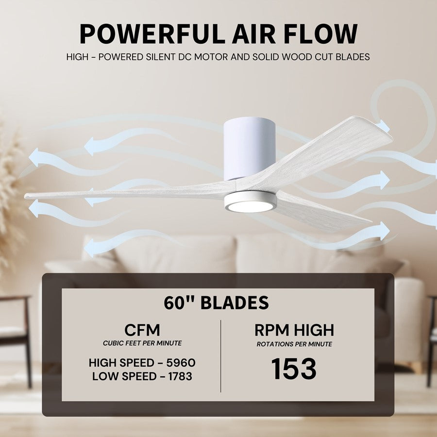 Matthews Fans Irene-3HLK 60in 3-Blade LED Ceiling Fan | Contemporary Gloss White and Matte White Wood | Great Room | Model IR3HLK-WH-MWH-60
