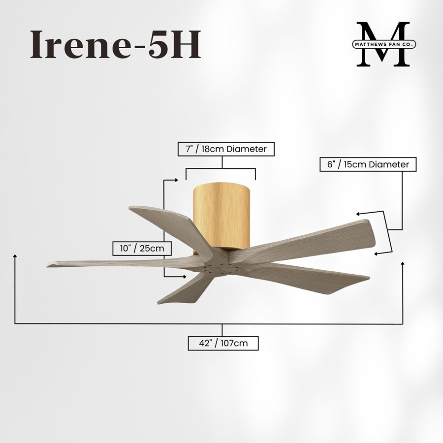 Matthews Fans Irene-5H 42in 5-Blade Flush Mount Ceiling Fan | Contemporary Light Maple and Gray Ash | Bedroom & Home Office | Model IR5H-LM-GA-42