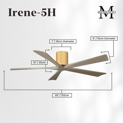 Matthews Fans Irene-5H 60in 5-Blade Flush Ceiling Fan | Contemporary Gray Ash Wood and Light Maple | Large Living Room & Family | Model IR5H-LM-GA-60
