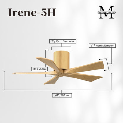 Matthews Fans Irene-5H 42in 5-Blade Flush Ceiling Fan | Contemporary Light Maple Wood | Medium Bedroom & Home Office | Model IR5H-LM-LM-42