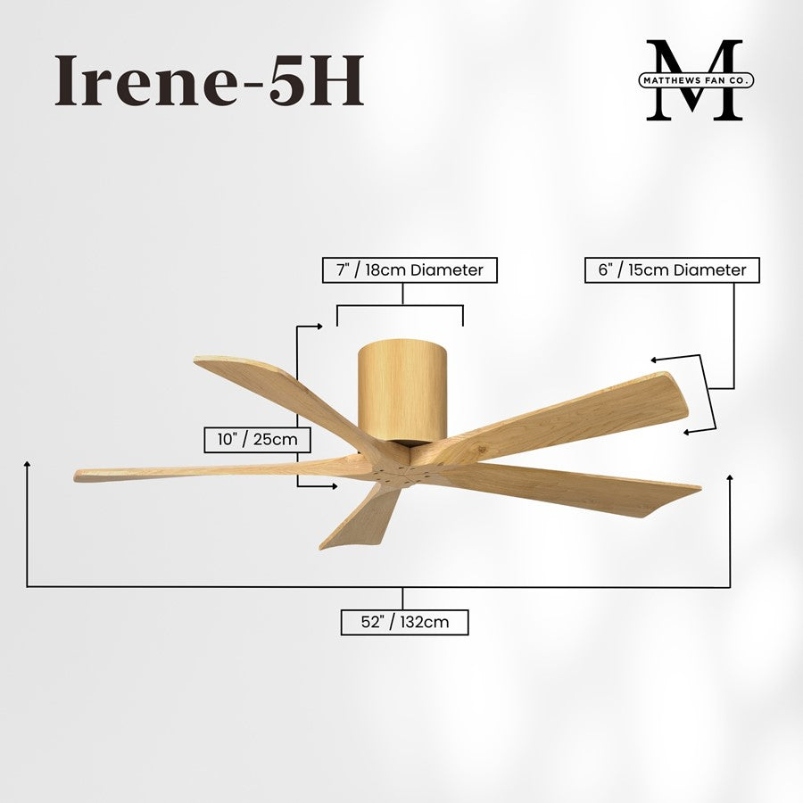 Matthews Fans Irene-5H 52in 5-Blade Flush Ceiling Fan | Contemporary Light Maple Wood | Large Living Room & Bedroom | Model IR5H-LM-LM-52