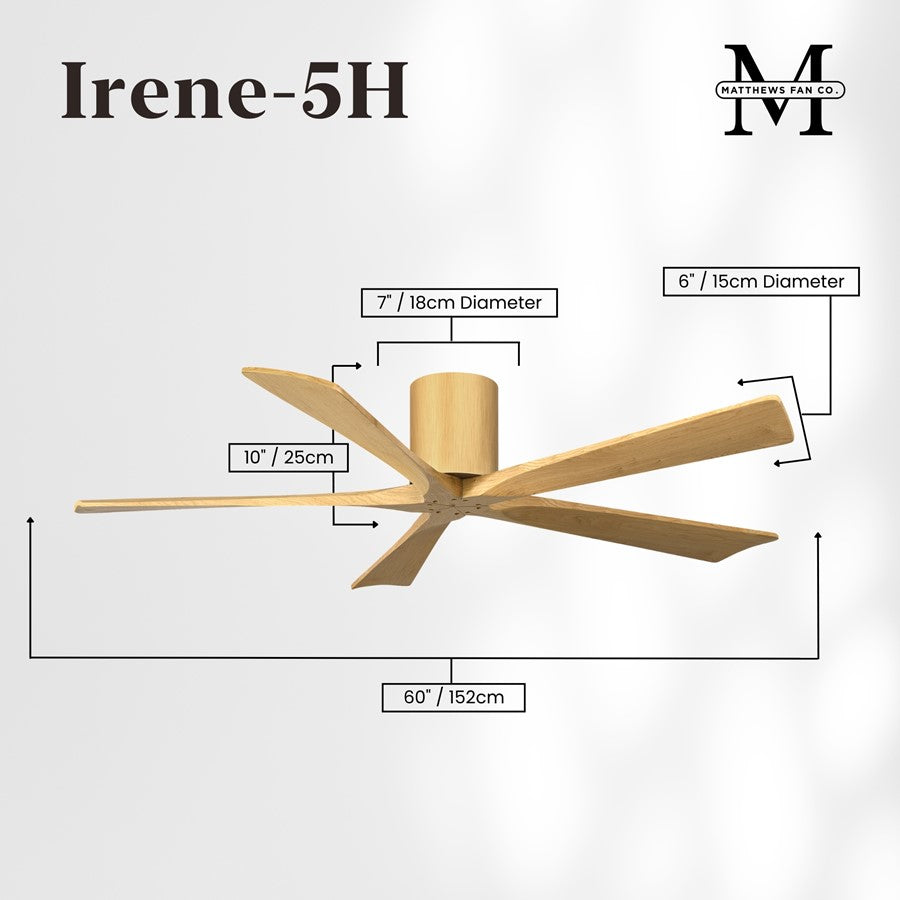 Matthews Fans Irene-5H 60in 5-Blade Flush Mount Ceiling Fan | Contemporary Light Maple Tone Solid Wood | Great Rooms & Open | Model IR5H-LM-LM-60