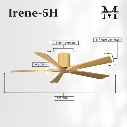 Matthews Fans Irene-5H 60in 5-Blade Flush Mount Ceiling Fan | Contemporary Light Maple Tone Solid Wood | Great Rooms & Open | Model IR5H-LM-LM-60