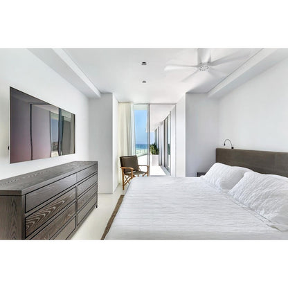 Matthews Fan Irene-H 60in 5-Blade Flush Mount Ceiling Fan | Gloss White and Barn Wood Tone Solid Wood | Living Room & Covered | Model IR5H-WH-BW-60