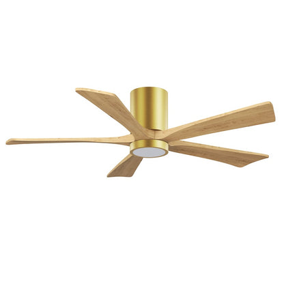Matthews Fans Irene-5HLK 52in 5-Blade Flush Mount Ceiling Fan | Brushed Brass and Light Maple Wood | Living Room & Covered | Model IR5HLK-BRBR-LM-52