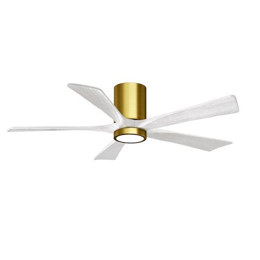 Matthews Fans Irene-5HLK 52in 5-Blade Flush Mount Ceiling Fan | Brushed Brass and Matte White Wood | Living Room & Covered | Model IR5HLK-BRBR-MWH-52