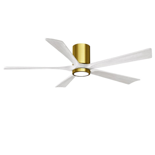 Matthews Fans Irene 5HLK 60in 5-Blade Ceiling Fan | Brushed Brass and Matte White Solid Wood | Living Room & Covered Patio | Model IR5HLK-BRBR-MWH-60