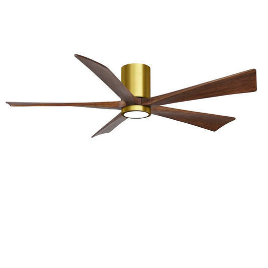 Matthews Fans Irene 5HLK 60in 5-Blade Ceiling Fan | Brushed Brass and Walnut Solid Wood | Living Room & Covered Patio | Model IR5HLK-BRBR-WA-60