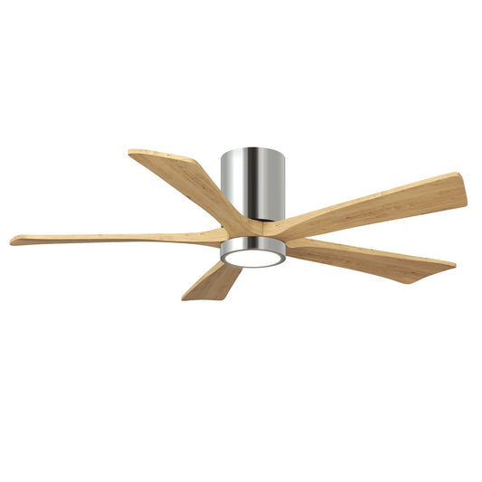 Matthews Fans Irene-5HLK 52in 5-Blade Flush Mount Ceiling Fan | Polished Chrome and Light Maple Wood | Living Room & Covered | Model IR5HLK-CR-LM-52