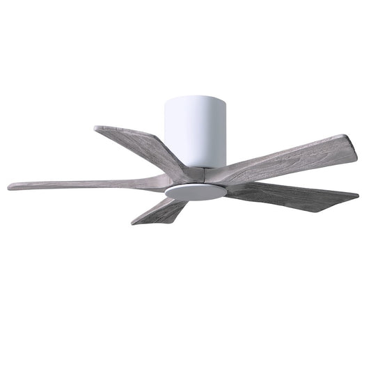 Matthews Fan Irene-HLK 42in 5-Blade Flush Mount Ceiling Fan | Gloss White and Barn Wood Solid Wood Blades | Bedroom & Living | Model IR5HLK-WH-BW-42