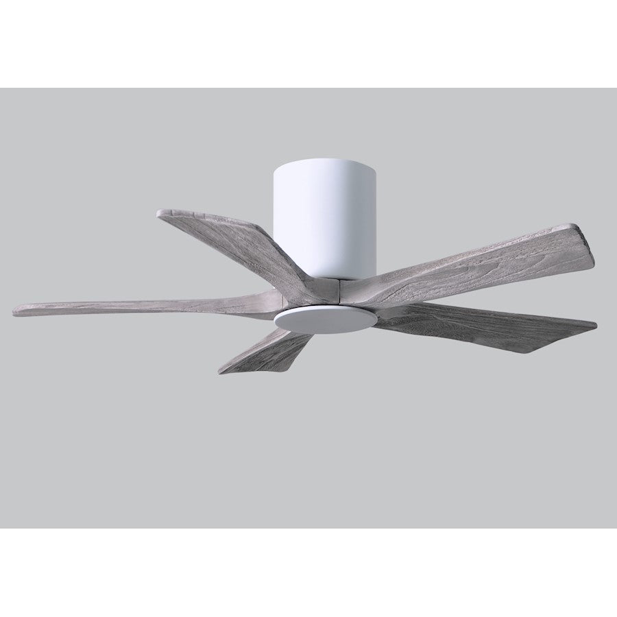 Matthews Fan Irene-HLK 42in 5-Blade Flush Mount Ceiling Fan | Gloss White and Barn Wood Solid Wood Blades | Bedroom & Living | Model IR5HLK-WH-BW-42