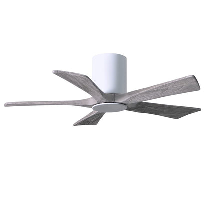Matthews Fan Irene-HLK 42in 5-Blade Flush Mount Ceiling Fan | Gloss White and Barn Wood Solid Wood Blades | Bedroom & Living | Model IR5HLK-WH-BW-42