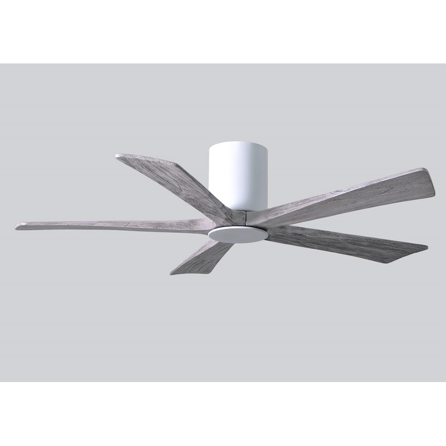 Matthews Fan Irene-HLK 52in 5-Blade Flush Mount Ceiling Fan | Gloss White and Barn Wood Solid Wood Blades | Bedroom & Living | Model IR5HLK-WH-BW-52