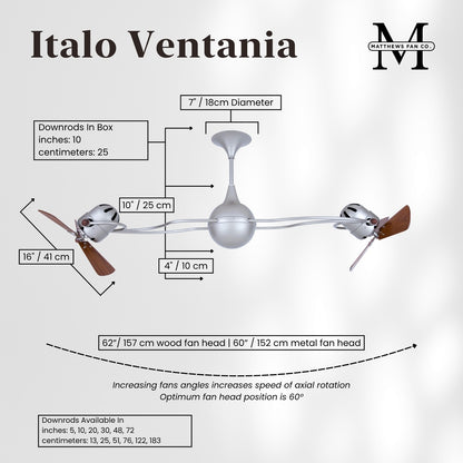 Matthews Fan Company Italo Ventania 62in Ceiling Fan | Brushed Nickel and Mahogany Wood Blades | Living Room & Bedroom | Model IV-BN-WD