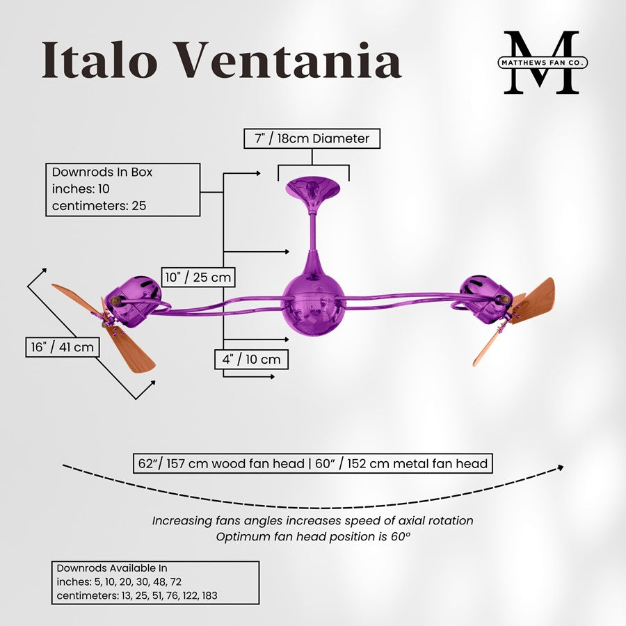 Matthews Fans Italo Ventania 62in 6-Blade Rotational Ceiling Fan | Contemporary Ametista & Mahogany Wood | Living Room | Model IV-LTPURPLE-WD