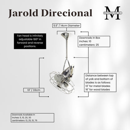Matthews Fan Company Jarold Directional 16in Ceiling Fan | Chrome Steel and Metal Blades | Bedroom & Living Room | 13 x 16 x 16 in | Model JD-CR-MTL