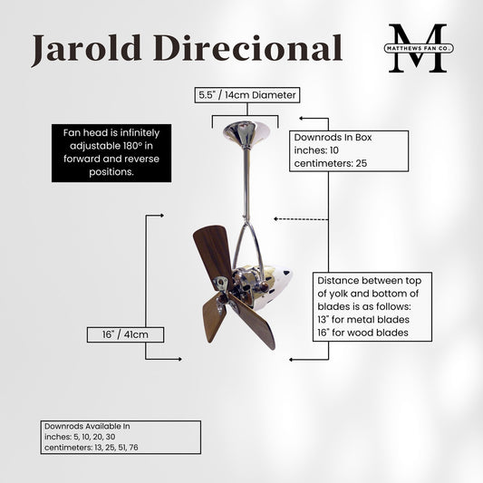 Matthews Fan Company Jarold Directional 16in Ceiling Fan | Chrome Steel and Mahogany Blades | Bedroom & Living Room | 16 x 16 x 16 in | Model JD-CR-WD