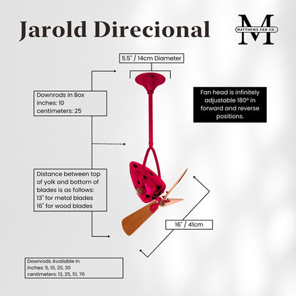 Matthews Fans Jarold 16in 3-Blade Directional Ceiling Fan | Contemporary Rubi and Mahogany Wood | Bedroom & Living Room | Model JD-RED-WD