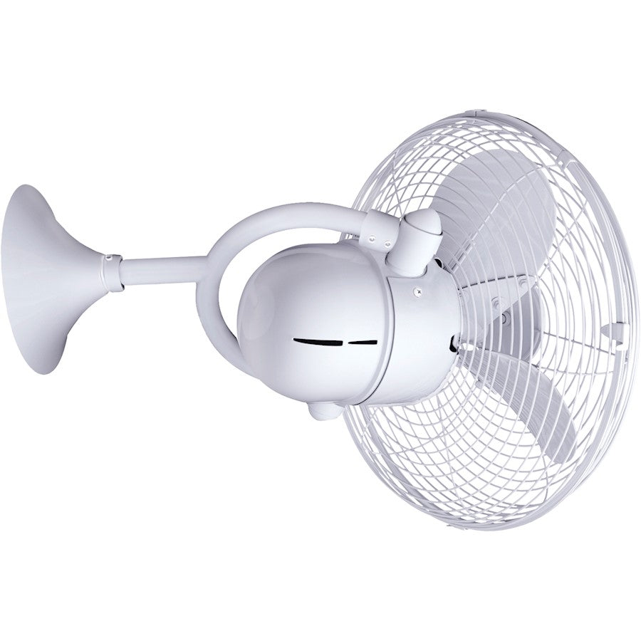 Matthews Fans Kaye 13in 3-Blade Oscillating Wall Fan | Gloss White Cast Aluminum | Covered Patio & Sunroom | 13 x 13 in | Model KC-WH