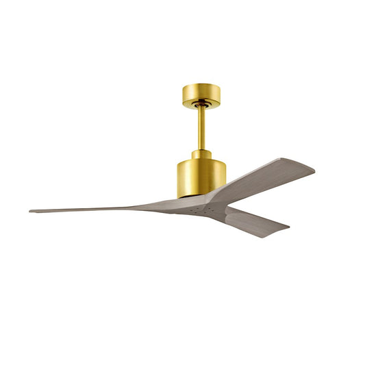 Matthews Fans Nan 52in 3-Blade Ceiling Fan | Contemporary Brushed Brass and Gray Ash Solid Wood | Living Room & Bedroom | Model NK-BRBR-GA-52