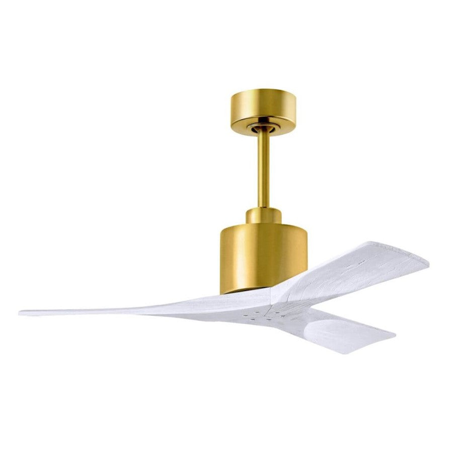 Matthews Fans Nan 60in 3-Blade Ceiling Fan | Contemporary Brushed Brass and Matte White Solid Wood | Great Room & Covered | Model NK-BRBR-MWH-60