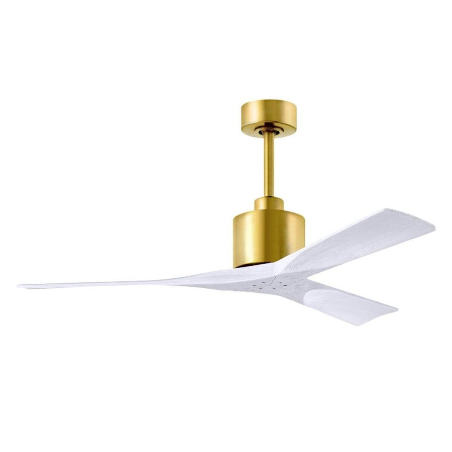 Matthews Fans Nan 60in 3-Blade Ceiling Fan | Contemporary Brushed Brass and Matte White Solid Wood | Great Room & Covered | Model NK-BRBR-MWH-60