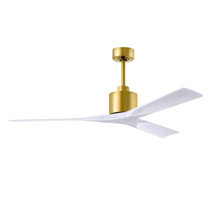 Matthews Fans Nan 60in 3-Blade Ceiling Fan | Contemporary Brushed Brass and Matte White Solid Wood | Great Room & Covered | Model NK-BRBR-MWH-60