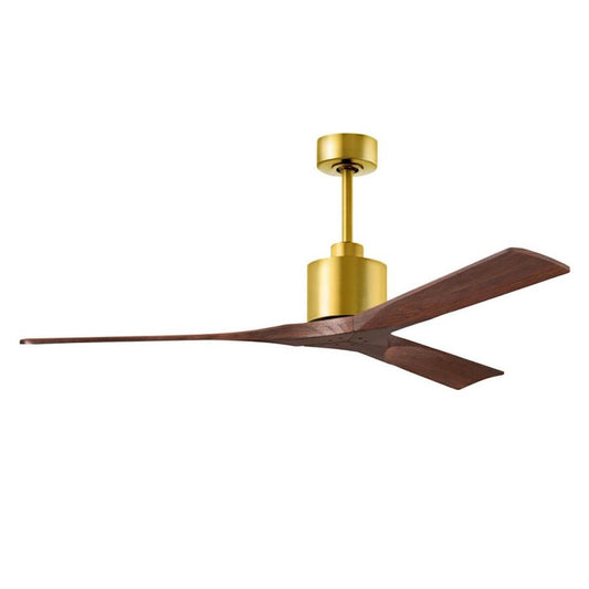 Matthews Fans Nan 60in 3-Blade Ceiling Fan | Contemporary Brushed Brass and Walnut Solid Wood | Living Room & Bedroom | Model NK-BRBR-WA-60