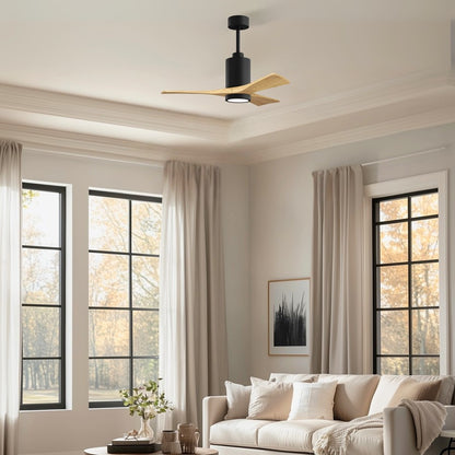 Matthews Fan Patricia 3 42in 3-Light LED Ceiling Fan | Matte Black and Light Maple Solid Wood Blades | Bedroom & Living Room | Model PA3-BK-LM-42