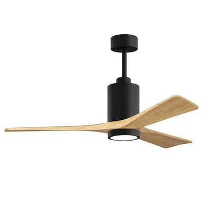 Matthews Fan Patricia 3 52in 3-Light LED Ceiling Fan | Matte Black and Light Maple Solid Wood Blades | Bedroom & Living Room | Model PA3-BK-LM-52