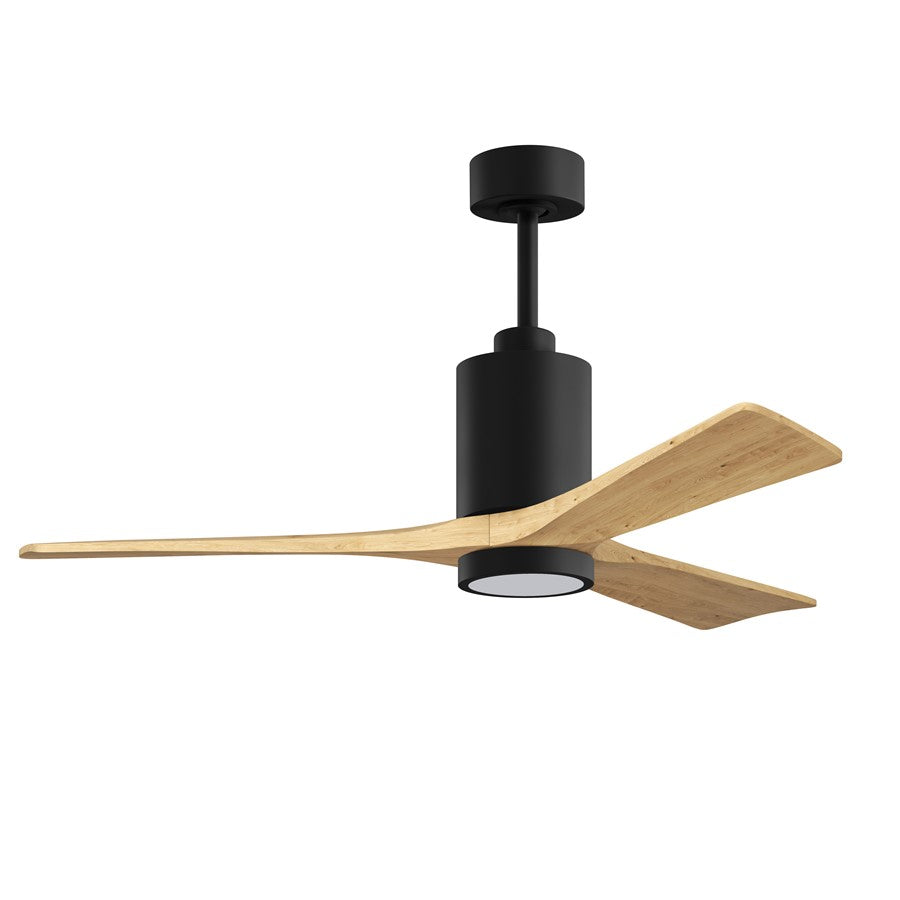 Matthews Fan Patricia 3 52in 3-Light LED Ceiling Fan | Matte Black and Light Maple Solid Wood Blades | Bedroom & Living Room | Model PA3-BK-LM-52
