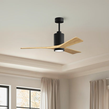 Matthews Fan Patricia 3 52in 3-Light LED Ceiling Fan | Matte Black and Light Maple Solid Wood Blades | Bedroom & Living Room | Model PA3-BK-LM-52