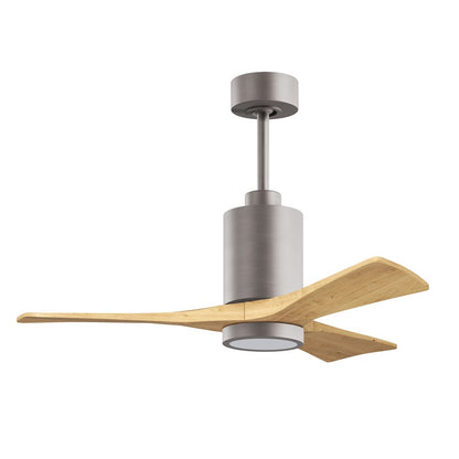 Matthews Fans Patricia-3 42in 3-Blade LED Ceiling Fan | Brushed Nickel and Light Maple Solid Wood | Bedrooms & Covered Patios | Model PA3-BN-LM-42